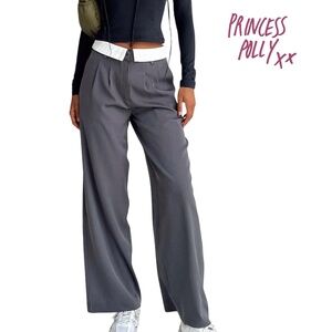 Princess Polly Lacro Pant Pants Trousers Slate Wide Leg Pockets Colour Block
